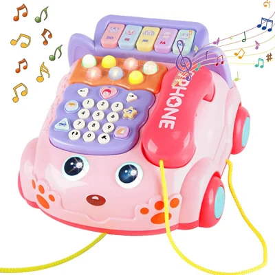 Simulation Telephone Toy Pretend Play Phone Toy for Toddlers and Children - Pink