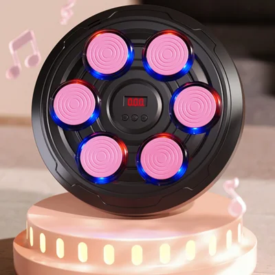 Children's Musical Boxing Target Electronic Training Equipment 6 Keys with Boxing Gloves - Pink