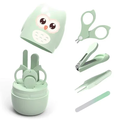 4Pcs Cartoon Owl Pattern Baby Nail Care Kit Newborn Nail Clippers Scissors Tweezers File Set - Mint Green