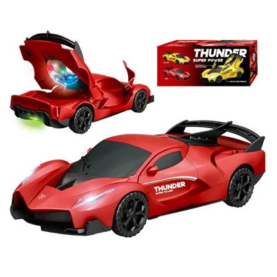 R07 Transforming Electric Race Car Kids Light Up 360 Degree Rotation Stunt Vehicle Boys Birthday Gift Toy - Red