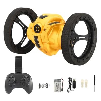 Stunt RC Car Remote Control 360 Degree Rotation Light Music Bounce Vehicle Toy with Camera - Yellow