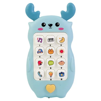 Kids Learning Phone Toy Educational Music Story Bilingual Development with Interactive Light-Up Buttons - 188-9 Blue-Fawn Mobile