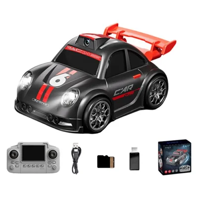 C6 Mini Cartoon RC Car Electric Vehicle Toy with Camera / 2.4 Inch Screen Controller / Music Function - Black