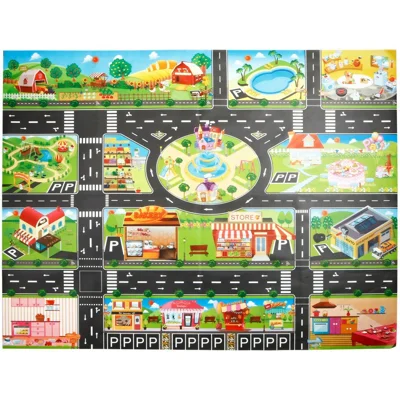 LH001 130 x 100 cm Tapete de Jogos para Bebé Impermeável, Tapete Educativo com Mapa de Estrada, Tapete de Rastejamento para Criança
