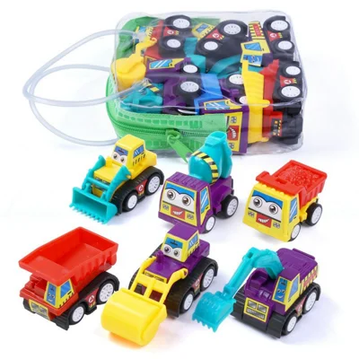 Jeu de 6 véhicules de chantier pour enfants, voitures à remonter, camions de génie civil dessin animé, coffret éducatif, idée cadeau