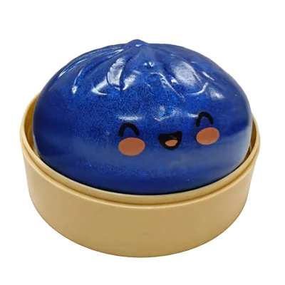 DOWMOO Blue Steamed Bun Shape Squeeze Toy with Steamer Box Stress Relief Toy for Adult Kids - 1 Piece