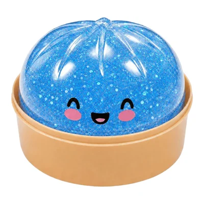 DOWMOO Blue Sequins Steamed Bun Shape Squeeze Toy with Steamer Box Stress Relief Toy for Adult Kids - 1 Piece