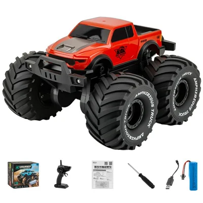 Voiture radiocommandée amphibie 8860 à l'échelle 1:16, véhicule tout-terrain 4WD, jouet télécommandé 2,4 GHz pour terre et eau - Rouge