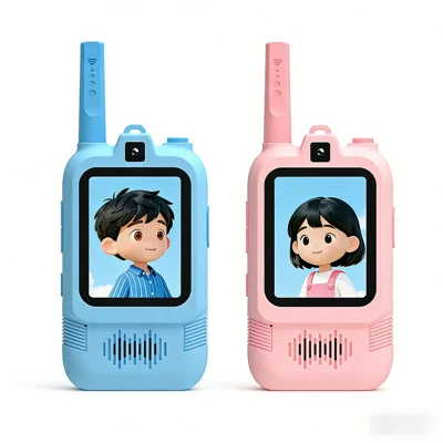 ED6 2 piezas/juego de walkie-talkie para niños con video, cámara dual, llamada de voz, inalámbrico, mini juguete interactivo para niños y niñas - rosa + azul