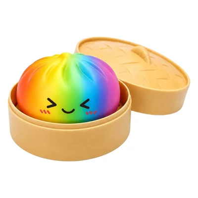 DOWMOO Rainbow Steamed Bun Shape Squeeze Toy with Steamer Box Stress Relief Toy for Adult Kids - 1 Piece