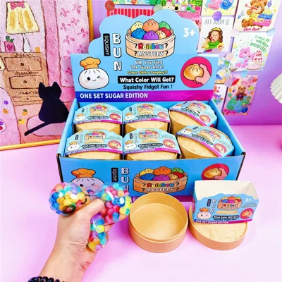 12 Stück / Box Bunte Perlen-Style Quetsch-Bällchen in Brötchenform mit Dampfgarbox, Stressabbau-Spielzeug, Quetschspielzeug für Kinder und Erwachsene