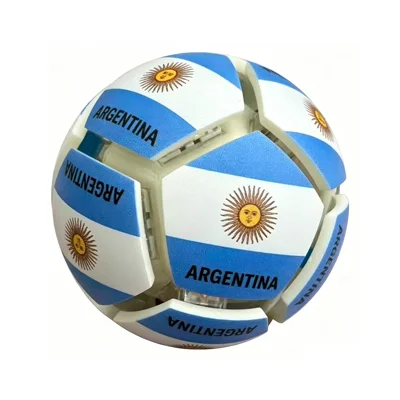 Football Keychain with LED Light Country Flag Pattern Purse Bag Key Chain Press Button Decompression Ball Fidget Toy for Stress Relief - Argentina
