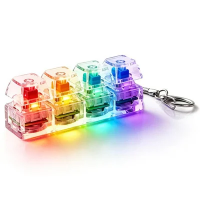 RGB-LED-Leuchte mit mechanischem Schalter-Fidget-Spielzeug Schlüsselanhänger Tastatur-Taste Schlüsselbund 4-Tasten bunte Spiele-Stressabbau-Spielzeug - Transparent Weiß