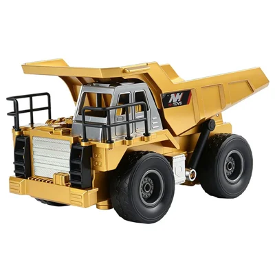 Camion benne télécommandé à l'échelle 1:20, véhicule de génie civil RC à 9 canaux avec rotation à 360 degrés pour enfants - Jaune