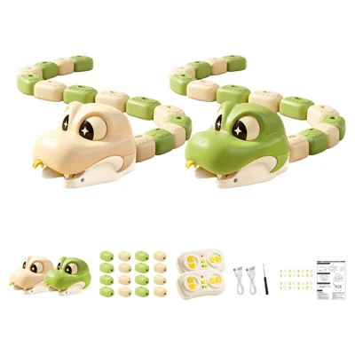 Two Player Magnetic Snake Toy Remote Control Battle Game 4 Learning Modes USB Rechargeable for Children - Green + Beige