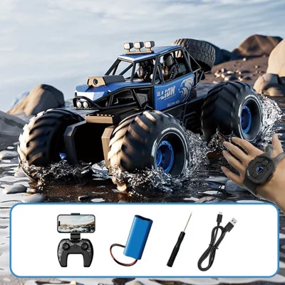 Carro RC Anfíbio 4DRC 4D-Y10 4WD com Bateria, Controlo Remoto Dual com Câmara - Azul