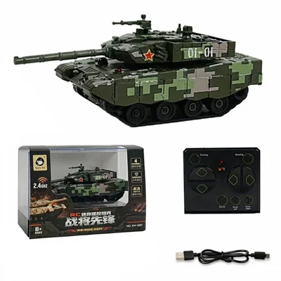 777-587 Mini Tanque RC com Sistema de Batalha por Infravermelhos, Efeitos de Som e Luz, Tanque de Controlo Remoto com Esteiras para Crianças - Verde Camuflagem