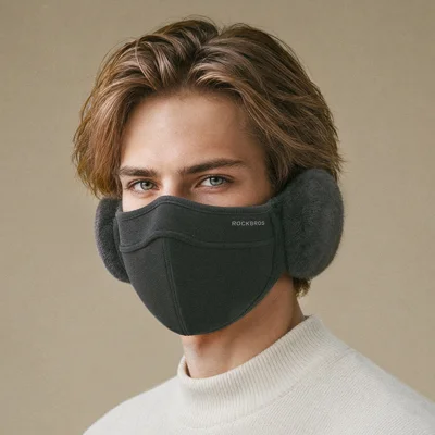 ROCKBROS KZ021 Winter Face Mask 3D Cut Windproof Fleece Lined Ear Protection Breathable for Cycling Outdoor Activities - Black