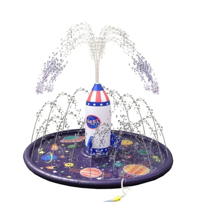 Almohadilla salpicadura inflable de 170 cm de cohete, aspersor con fuente superior, rociado en anillo y conector de manguera de jardín para césped y playa