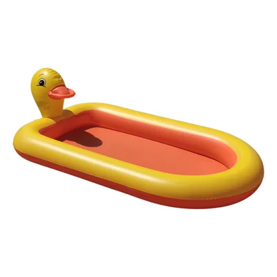 PVC Inflatable Kids Water Play Pool, Oval Cartoon Animal Sprinkler Design, Foldable for Backyard and Beach - Yellow Duck