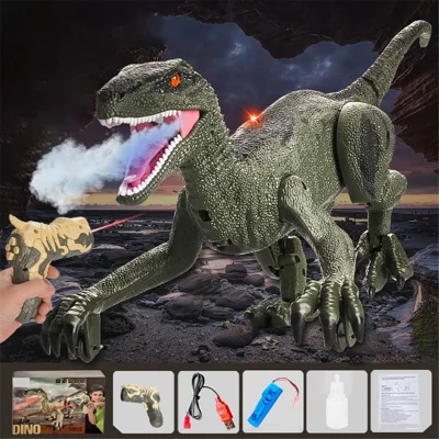 SM015S Modello di dinosauro a controllo remoto a luce e suono a spruzzo elettrico - Verde