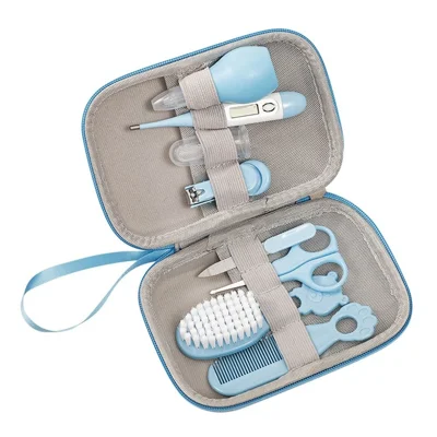 JC08 8-in-1 Baby Nail Clipper Kit Thermometer Nasal Aspirator Comb Brush Infant Baby Nail Care Set - Blue