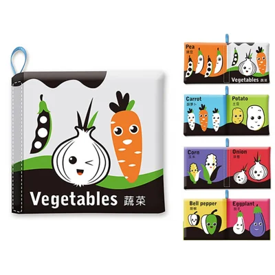 026 8-Seitiges Lernbuch für Babys, Kleinkinder, waschbare Spielbücher, Bildungsspielzeug (Kein FDA, BPA-frei) - Gemüse