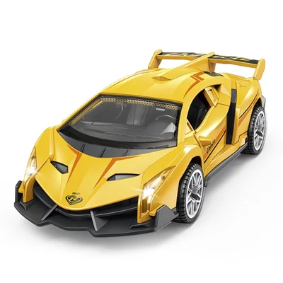 Modèle de voiture en plastique avec mécanisme de recul Véhicules jouets Voiture miniature Supercar jouet avec son et lumière - Jaune