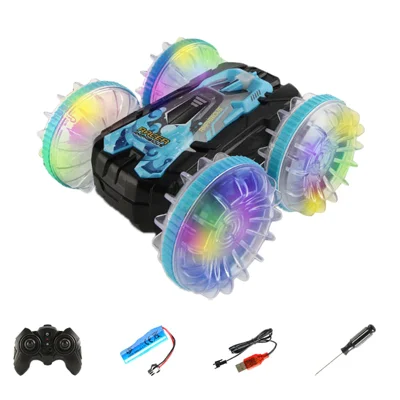YL-92 2.4G Remote Stunt Rotating RC Car Xmas Toy Car Gift with Light for Kids - Blue