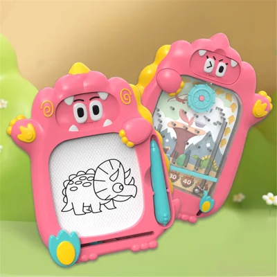 Dinossauro Quadro Magnético de Desenho Labirinto Jogo de Bolinha Crianças Graffiti Desenho Quadro de Escrita Dupla-Face Brinquedo Educativo - Rosa