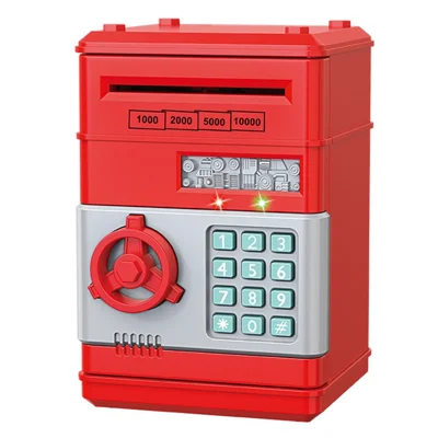7901 Kids Cartoon Electronic ATM Password Piggy Bank Cash Coin Can Auto Scroll Paper Money Saving Box Gift - Red