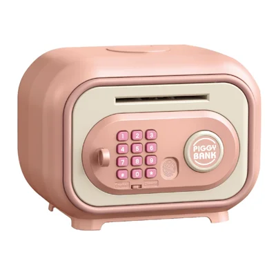 7605 Children Electronic Piggy Bank Smart Fingerprint Automatic Saving Money Box with Key - Pink