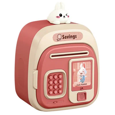 7603 Cartoon Animal Children Electronic Piggy Bank Password + Fingerprint Automatic Saving Money Box - Red