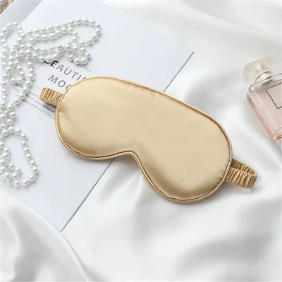 Máscara para los ojos de imitación de seda de doble cara, máscara para dormir, antifaz suave con cinta elástica - Oro
