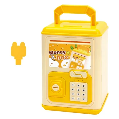WF990-17 Creative ATM Money Saving Box for Kids Electronic Automatic Bill Rolling Piggy Bank with Password and Key - Yellow