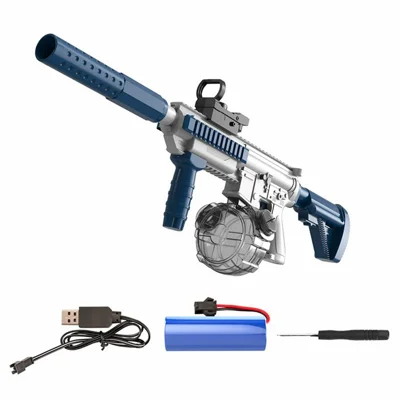 Pistola de Agua Eléctrica Y4-B M416 con Luz y Chorro Continuo, Juguete Pistola de Agua para Niños para Juego al Aire Libre - Azul / Blanco