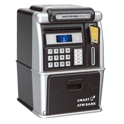 MZL6809A Smart ATM-Style Bank Kids Piggy Bank Auto Money Roll Password Unlock Electronic Toy Saving Box - Black