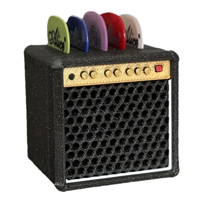 Ukulele Guitar Pick Storage Box Amp Shaped Desktop Organizer Holder Mini Speaker Case with 5 Picks - Black