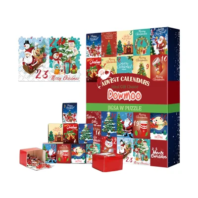 DOWMOO 25-teiliges Weihnachts-Countdown-Überraschungskalender-Puzzle zum Selbermachen, Pappspielzeug-Geschenkbox für die Feiertagsüberraschung - 24 Felder