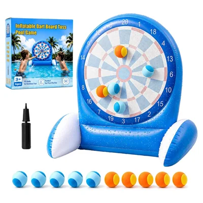 Anneau gonflable PVC de 102 cm avec 10 balles en peluche adhésives et entrée d'eau inférieure pour flottaison en piscine - Bleu