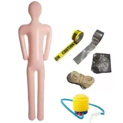 Halloween Colgante Capullo Cadáver PVC Hinchable Capullo Decoración Exterior Juego con Vendas, Decoración Cuerpo para Fiesta de Halloween - Juego Completo (Cinta Adhesiva Amarillo Láser)|Muñeco de Terror 156 X 45 Cm