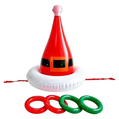 Juego de Anillos para Sombrero de Navidad Hinchable, Juguete Familiar de PVC para Fiesta Navideña, Interior y Exterior - Como se Muestra