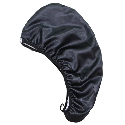 Satin+Coral Fleece Double Layer Quick Dry Hair Cap Water Absorbent Bath Hair Drying Towel - Black