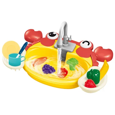 Children's Play Kitchen Toys Set Water Pretend Play House Simulation Electric Dishwasher - Red Crab
