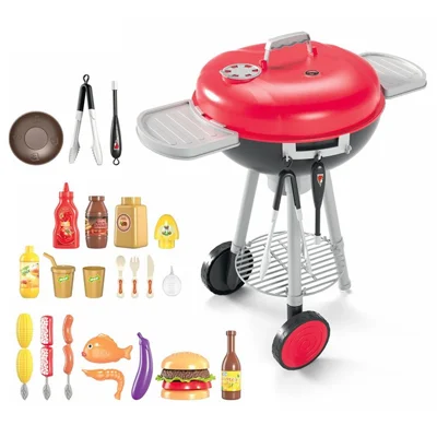 W089A Kids Pretend Play Outdoor BBQ Grill Playset with Smoke and Light Charcoal Fire Cooking Toy Gift (CPC / ASTM / CPSIA / EN71 Certified)