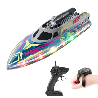 JC017 2.4G Remote Control Speedboat Gift with Figurine and LED Light, Handheld Remote + Watch Remote (CE / CPC / ASTM / EN71 / CPSIA Certified) - Blue