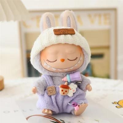 Doll Clothes Set with Hat for 17cm 1st / 2nd / 3rd Figures Replacement Outfit Overalls (No Doll) - Purple