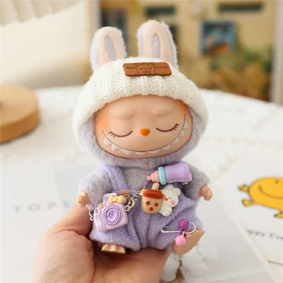 Doll Overalls Clothes Set with Hat / Camera Pendant for 17cm 1st / 2nd / 3rd Figures Replacement Outfit (No Doll) - Purple