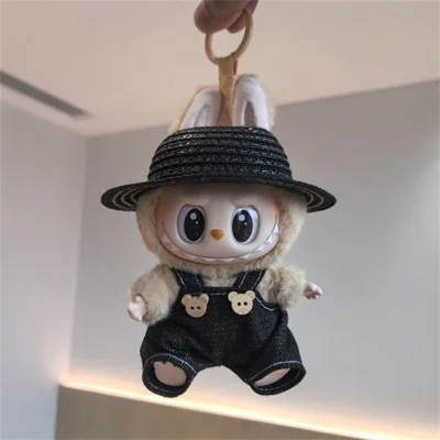 Doll Clothes Set with Overalls Hat for 17cm 1st 2nd 3rd Generation Vinyl Dolls Outfit (No Doll) - Black