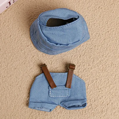 Doll Clothes Set with Fisherman Hat / Overalls Figure Outfit for 17cm 1st 2nd 3rd Dolls (No Doll) - Blue